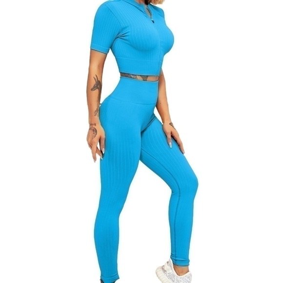 COPY - Blue High Waist Scrunch Butt Shaping Yoga Leggings - Picture 3 of 10